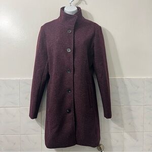 Women’s Single Breasted Knee Length Wool Blend Coat M Plum Preppy Dark Academia